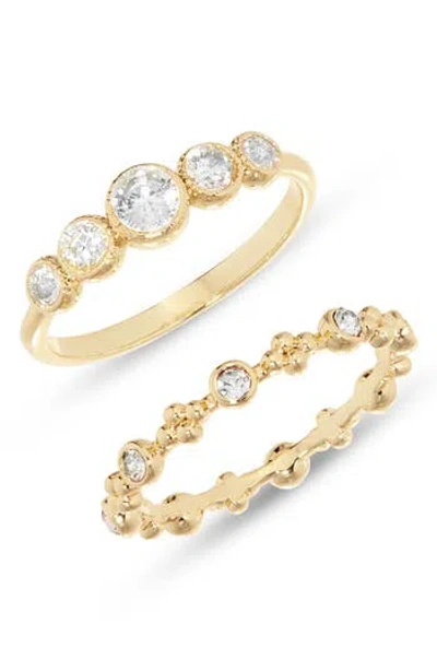 Covet Set Of 2 Crystal Stackable Rings In Gold