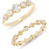 Covet Set Of 2 Crystal Stackable Rings In Clear/gold