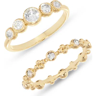 Covet Set Of 2 Crystal Stackable Rings In Gold