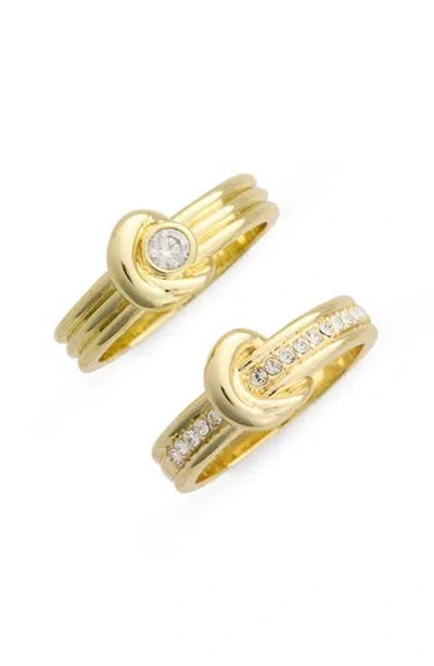 Covet Set Of 2 Crystal Tied Band Rings In Gold