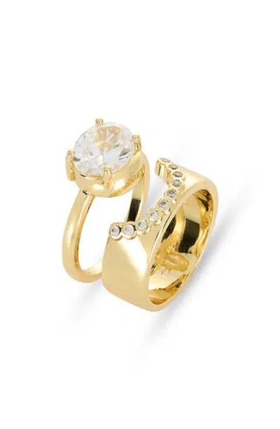 Covet Set Of 2 Inset Scallop Rings In Gold