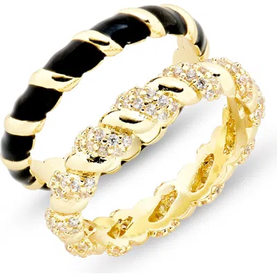 Covet Set Of 2 Twist Ring Set In Black/jet