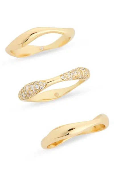 Covet Set Of 3 Crystal Ripple Band Stackable Rings In Gold