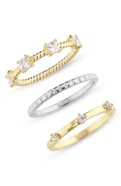 Covet Set Of 3 Mixed Cz Rings In Two Tone