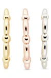 Covet Set Of 3 Mixed Metal Bead Rings In Tri Tone