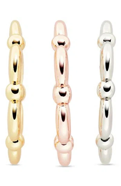 Covet Set Of 3 Mixed Metal Bead Rings In Tri Tone