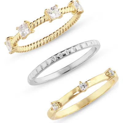 Covet Set Of 3 Mixed Metal Cz Rings In Gold