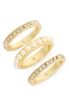 Covet Set Of 3 Pavé & Faux Pearl Eternity Band Rings In Gold