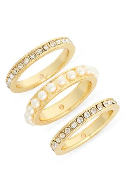 Covet Set Of 3 Pavé & Faux Pearl Eternity Band Rings In Gold
