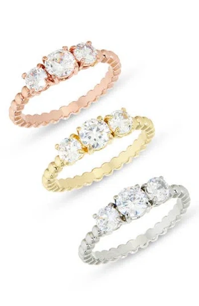 Covet Set Of 3 Tri-tone Crystal Three-stone Rings In Tri Tone