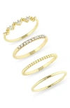 Covet Set Of 4 Crystal Stackable Rings In Clear/gold