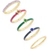 Covet Set Of 5 Multicolor Crystal & Enamel Stackable Rings In Multi