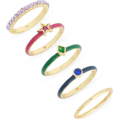 Covet Set Of 5 Multicolor Crystal & Enamel Stackable Rings