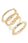 COVET COVET SET OF FAUX PEARL & CUBIC ZIRCONIA STACKABLE RINGS