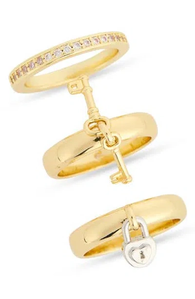 Covet Set Of Three Lock And Key Rings In Gold