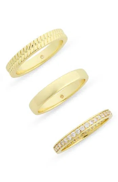 Covet Set Of Three Mixed Rings In Clear/gold