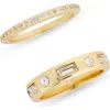 Covet Set Of Two Cz Embellished Rings In Gold