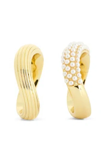 Covet Set Of Two Faux Pearl Stackable Rings In White