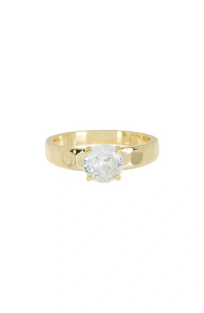 Covet Solitaire Textured Band Ring In Gold