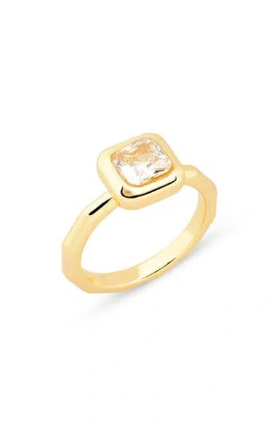 Covet Square Crystal Engagement Ring In Clear/gold