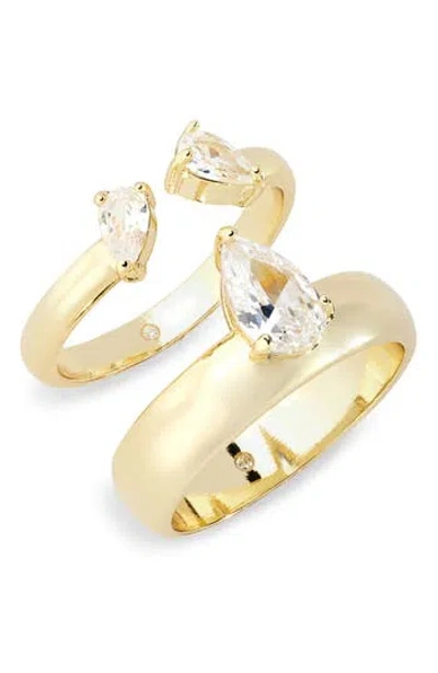 Covet Teardrop Cz Engagement Ring Set In Clear/gold