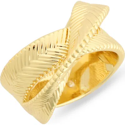 Covet Textured Faux Stack Ring In Gold