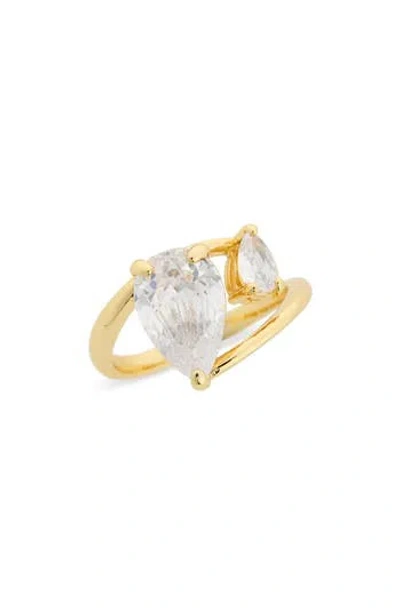 Covet Toi Et Moi Cz Teardrop Ring In Gold