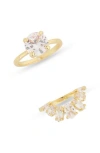 Covet Two-piece Half Halo Cz Engagement Ring Set In Gold