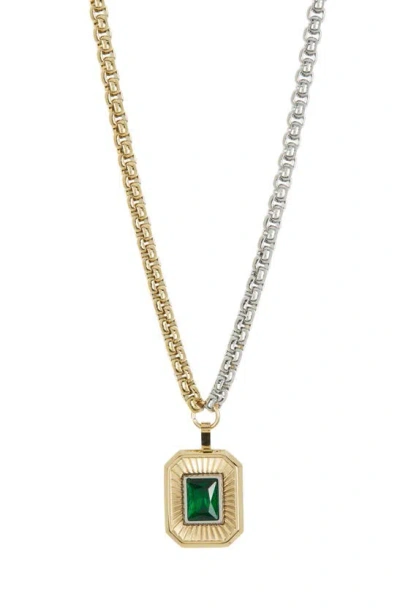 Covet Two-tone Chain Textured Pendant Necklace In Gold