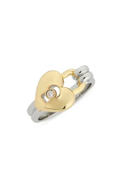 Covet Two-tone Heart Padlock Ring In Two Tone