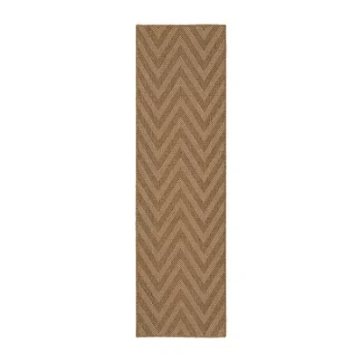 Covington Home Kehlani Chevron Stripe 2'3"x7'6" Indoor Outdoor Rectangular Runner In Brown