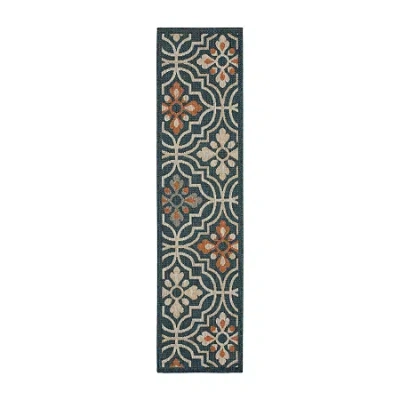 Covington Home Long Island Floral Lattice 22" X 90" Indoor Outdoor Rectangular Runner In Blue