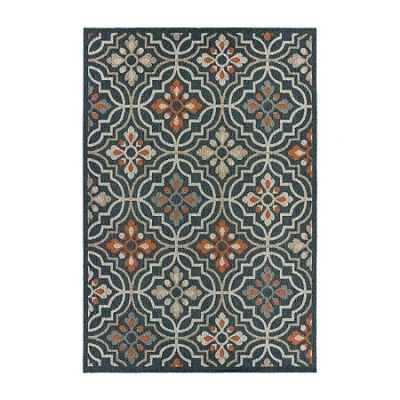 Covington Home Long Island Floral Lattice 39" X 60" Indoor Outdoor Rectangular Accent Rug In Green