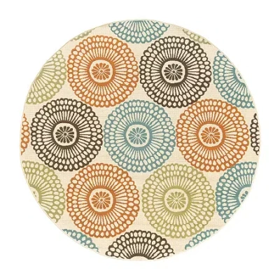 Covington Home Majorca Floral Medallions 7'x7' Indoor Outdoor Round Area Rug In Sand