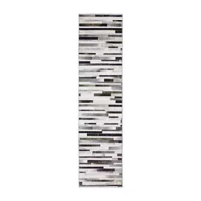 Covington Home Marcel Faux Hide Geo Stripes 24"x96" Indoor Rectangular Runner In Gray
