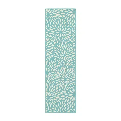 Covington Home Marquesas Blooms 2'3"x7'6" Indoor Outdoor Rectangular Runner In Blue