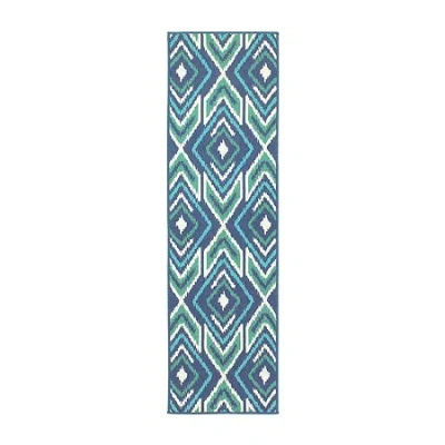 Covington Home Marquesas Diamond Ikat 2'3"x7'6" Indoor Outdoor Rectangular Runner In Blue