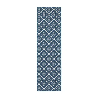 Covington Home Marquesas Floral Diamond 2'3"x7'6" Indoor Outdoor Rectangular Runner In Blue