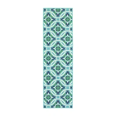 Covington Home Marquesas Floral Trellis 2'3"x7'6" Indoor Outdoor Rectangular Runner In Blue