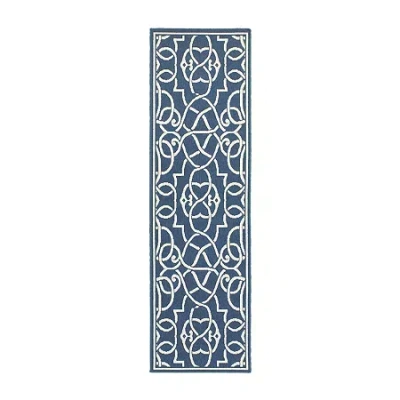 Covington Home Marquesas Intricate Trellis 2'3"x7'6" Indoor Outdoor Rectangular Runner In Blue