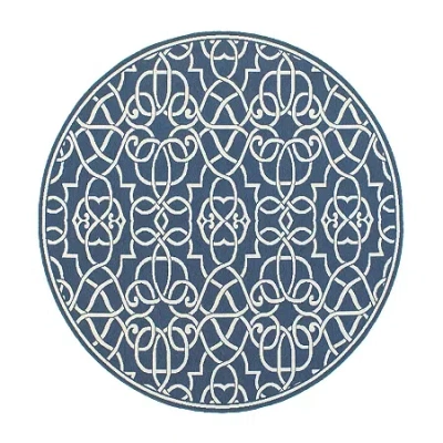 Covington Home Marquesas Intricate Trellis 7'10"x7'10" Indoor Outdoor Round Area Rug In Blue