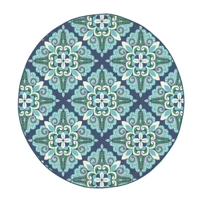 Covington Home Marquesas Medallion 7'10"x7'10" Indoor Outdoor Round Area Rug In Blue