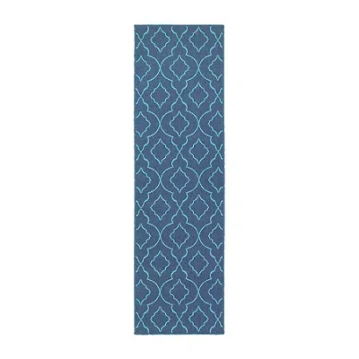 Covington Home Marquesas Morrocan Trellis 2'3"x7'6" Indoor Outdoor Rectangular Runner In Blue