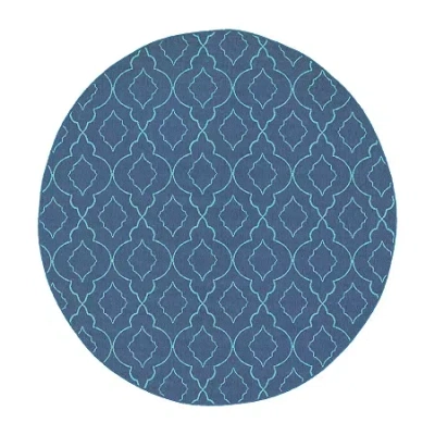 Covington Home Marquesas Morrocan Trellis 7'10"x7'10" Indoor Outdoor Round Area Rug In Blue