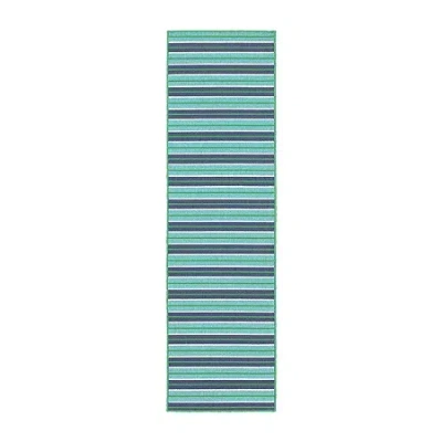 Covington Home Marquesas Multi Stripe 2'3"x7'6" Indoor Outdoor Rectangular Runner In Blue