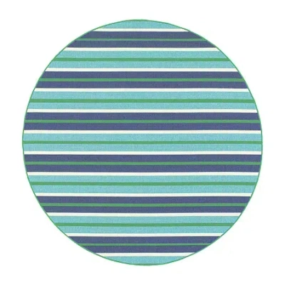 Covington Home Marquesas Multi Stripe 7'10"x7'10" Indoor Outdoor Round Area Rug In Blue