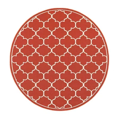Covington Home Marquesas Scallop Trellis 7'10"x7'10" Indoor Outdoor Round Area Rug In Red