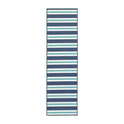 Covington Home Marquesas Striped 2'3"x7'6" Indoor Outdoor Rectangular Runner In Blue