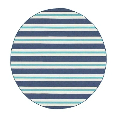 Covington Home Marquesas Striped 7'10"x7'10" Indoor Outdoor Round Area Rug In Blue