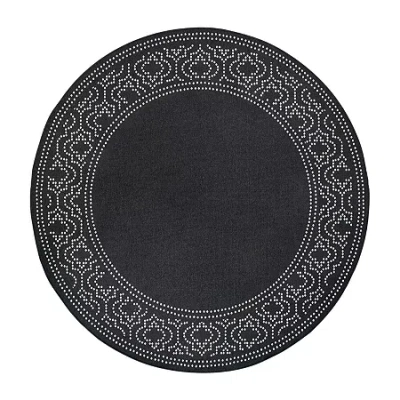 Covington Home Martinique Bordered 7'10" X 7'10" Indoor Outdoor Round Area Rug In Black
